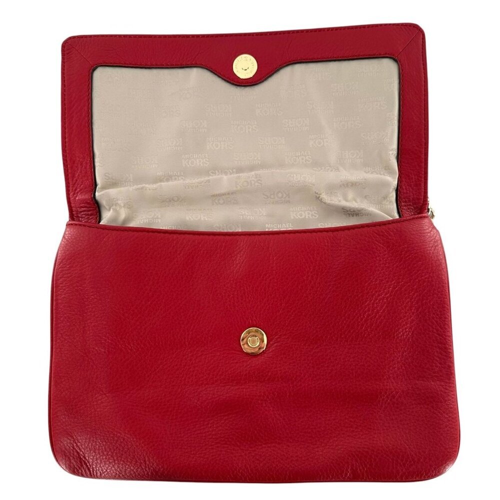 Michael Kors Red Pebbled Leather Envelope Clutch Shoulder Bag - Picture 4 of 7